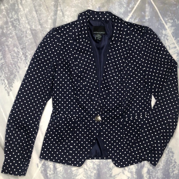 Cynthia Rowley Navy Blue White Polka Dot Blazer - Picture 1 of 8